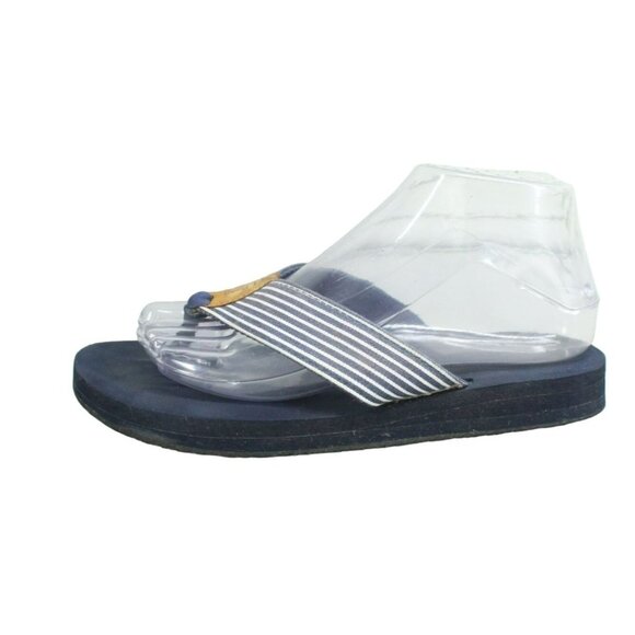 LL Bean Women's Blue Canvas Slip On Striped Flip Flop Thong Sandals Size 7 M - Picture 1 of 10
